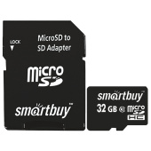 Карта памяти micro SDHC, 32 GB, SMARTBUY, 10 Мб/сек. (class 10), с адаптером, SB32GBSDCL10-01 за 506 ₽. Карты памяти. Доставка по РФ. Без переплат!