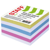 Блок для записей STAFF непроклеенный, куб 9х9х5 см, цветной, чередование с белым, 126365 за 64 ₽. Блоки для записей. Доставка по РФ. Без переплат!