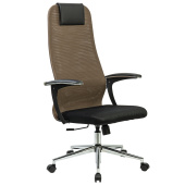 Кресло BRABIX PREMIUM "Ultimate EX-801" хром, плотная двойная сетка Х2, черное/коричневое, 532920 за 15 028 ₽. Кресла для руководителей. Доставка по РФ. Без переплат!