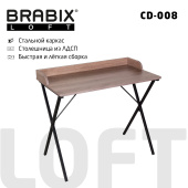 Стол на металлокаркасе BRABIX "LOFT CD-008", 900х500х780 мм, цвет морёный дуб, 641863 за 4 482 ₽. Столы компьютерные на металлокаркасе "Loft". Доставка по РФ. Без переплат!