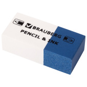 Ластик BRAUBERG "PENCIL & INK", 39х18х12 мм, для ручки и карандаша, бело-синий, 229578 за 18 ₽. Ластики классические. Доставка по РФ. Без переплат!