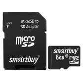 Карта памяти micro SDHC, 8 GB, SMARTBUY, 10 Мб/сек. (class 10), с адаптером, SB8GBSDCL10-01 за 876 ₽. Карты памяти. Доставка по РФ. Без переплат!
