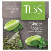 Чай TESS "Ginger Mojito" зеленый с ароматом мяты, цедрой лимона, имбирем, 20 пирамидок по 1,8 г, 0788-12 за 85 ₽. Чай пакетированный. Доставка по РФ. Без переплат!