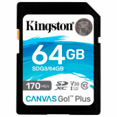 Карта памяти SDXC 64GB KINGSTON Canvas Go Plus, UHS-I U3, 170 Мб/с (class 10), SDG3/64GB за 2 677 ₽. Карты памяти. Доставка по РФ. Без переплат!
