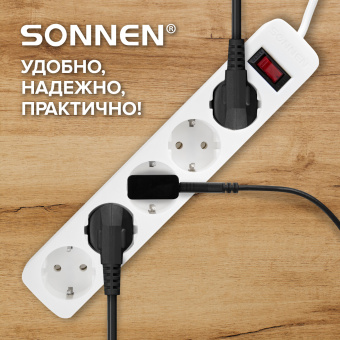 Сетевой фильтр SONNEN SPW-505, 5 розеток с заземлением, выключатель, 10 А, 5 м, белый, 513655 за 1 266 ₽. Сетевые фильтры. Доставка по России. Без переплат!