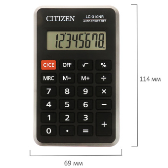 Калькулятор карманный CITIZEN LC310NR (114х69 мм), 8 разрядов, питание от батарейки, LC-310NR за 983 ₽. Калькуляторы карманные. Доставка по России. Без переплат!