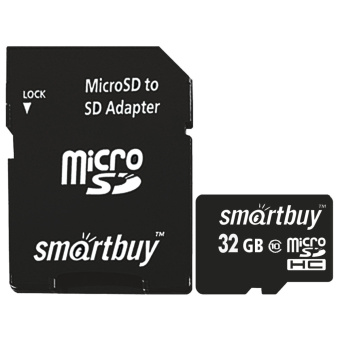 Карта памяти micro SDHC, 32 GB, SMARTBUY, 10 Мб/сек. (class 10), с адаптером, SB32GBSDCL10-01 за 1 238 ₽. Карты памяти. Доставка по России. Без переплат!