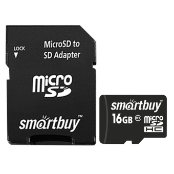 Карта памяти microSDHC, 16 GB, SMARTBUY, 10 Мб/сек. (class 10), с адаптером, SB16GBSDCL10-01 за 1 007 ₽. Карты памяти. Доставка по России. Без переплат!