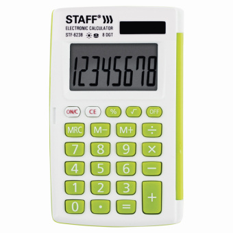 Калькулятор карманный STAFF STF-6238 (104х63 мм), 8 разядов, двойное питание, БЕЛЫЙ С ЗЕЛЁНЫМИ КНОПКАМИ, блистер, 250283 за 301 ₽. Калькуляторы карманные. Доставка по России. Без переплат!