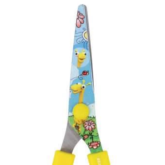 Ножницы 130 мм с цветной печатью "Жирафы", жёлтые, закругленные, BRAUBERG KIDS, 232269 за 102 ₽. Ножницы детские. Доставка по России. Без переплат!