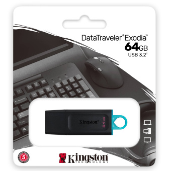 Флеш-диск 64GB KINGSTON DataTraveler Exodia, разъем USB 3.2, черный/бирюзовый, DTX/64GB за 1 965 ₽. Флеш-диски USB. Доставка по России. Без переплат!