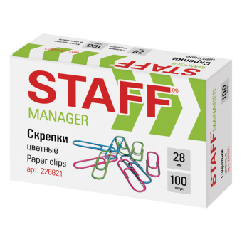 Скрепки STAFF "Manager", 28 мм, цветные, 100 шт., в картонной коробке, 226821 за 89 ₽. Скрепки канцелярские. Доставка по России. Без переплат!