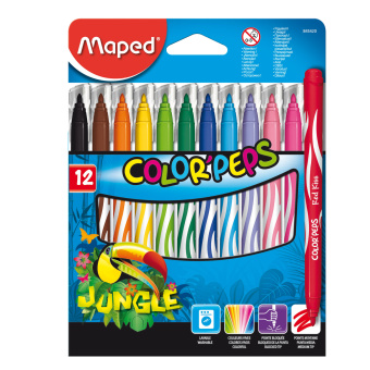 Фломастеры MAPED (Франция) "Color'Peps Jungle", 12 цветов, смываемые, вентилируемый колпачок, 845420 за 675 ₽. Фломастеры классические. Доставка по России. Без переплат!
