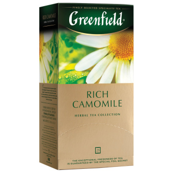Чай GREENFIELD "Rich Camomile" травяной ромашковый, 25 пакетиков в конвертах по 1,5 г, 0432-10 за 368 ₽. Чай пакетированный. Доставка по России. Без переплат!