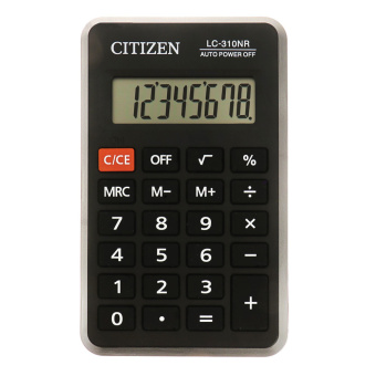 Калькулятор карманный CITIZEN LC310NR (114х69 мм), 8 разрядов, питание от батарейки, LC-310NR за 983 ₽. Калькуляторы карманные. Доставка по России. Без переплат!