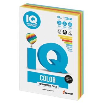 Бумага цветная IQ color, А4, 80 г/м2, 250 л., (5 цветов x 50 листов), микс интенсив, RB02 за 686 ₽. Бумага цветная форматная. Доставка по России. Без переплат!