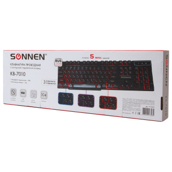 Клавиатура проводная SONNEN KB-7010, USB, 104 клавиши, LED-подсветка, черная, 512653 за 2 217 ₽. Клавиатуры проводные. Доставка по России. Без переплат!